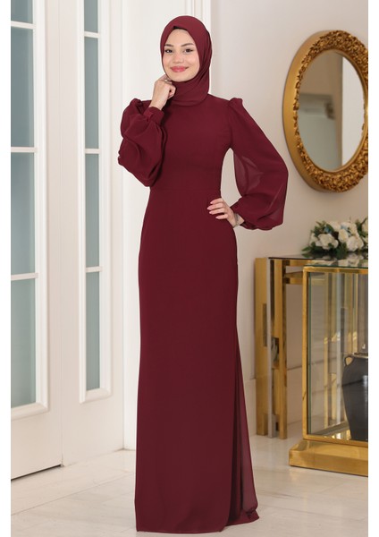 Kol Detaylı Firuze Şifon Tesettür Abiye fiyatları