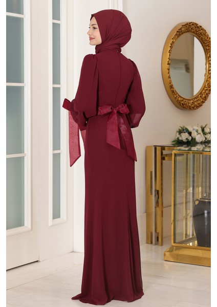 Kol Detaylı Firuze Şifon Tesettür Abiye fırsatları