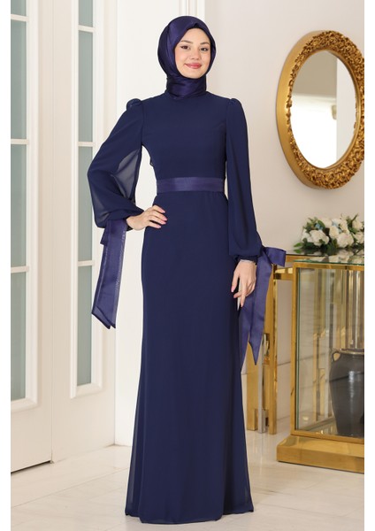 Kol Detaylı Firuze Şifon Tesettür Abiye fiyatları