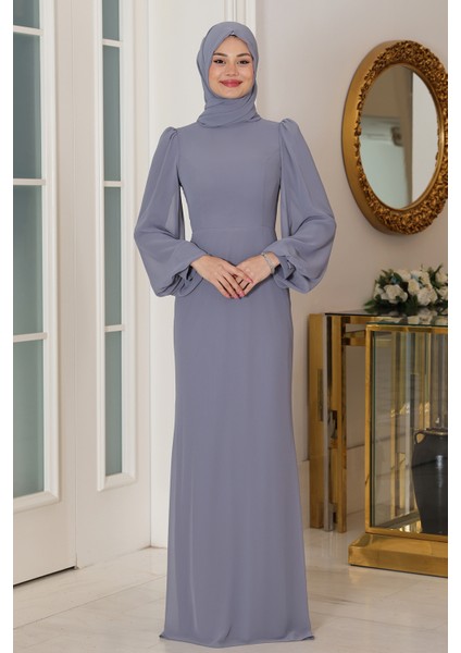 Kol Detaylı Firuze Şifon Tesettür Abiye fiyatları