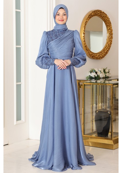 Omuz ve Kol Detaylı Yağmur Tesettür Büyük Abiye