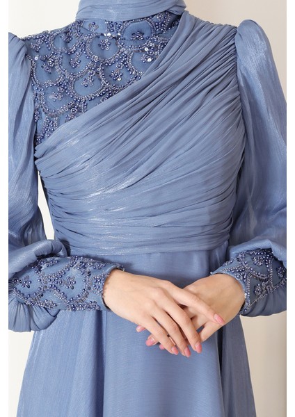 Omuz ve Kol Detaylı Yağmur Tesettür Büyük Abiye fiyatları