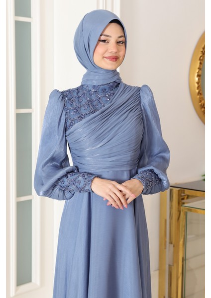 Omuz ve Kol Detaylı Yağmur Tesettür Büyük Abiye modelleri