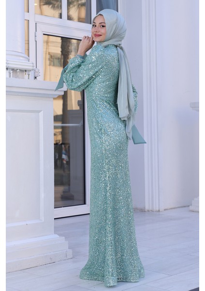 Parıltılı Kol Detaylı Şimal Tesettür Büyük Abiye modelleri