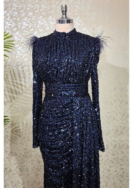 Parıltılı Kol Tüy Detaylı Şura Tesettür Büyük Abiye