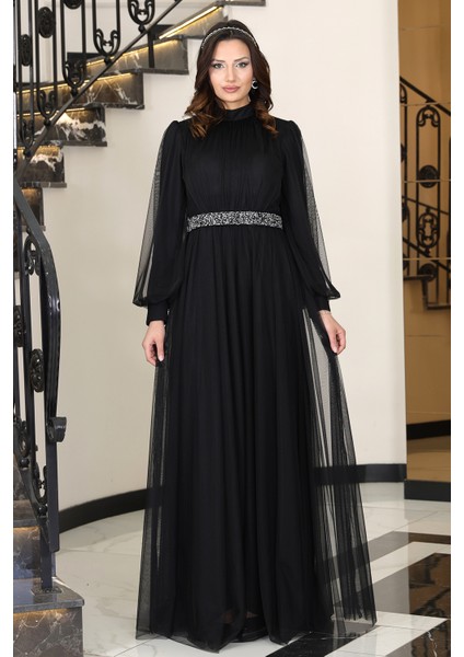 Alia Şık Taş Detaylı Büyük Beden Tesettür Abiye - Alya