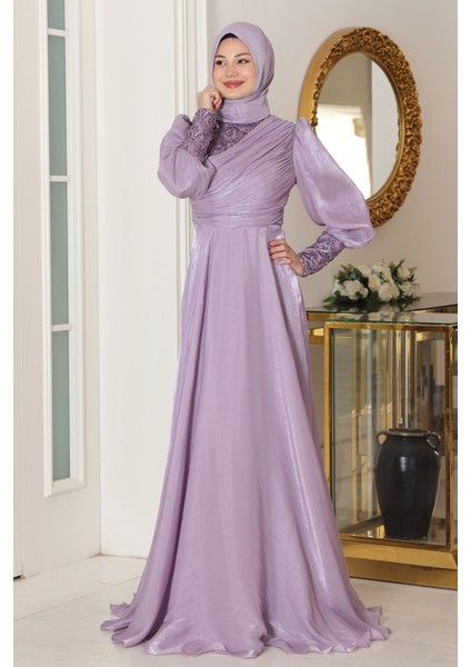 Omuz ve Kol Detaylı Yağmur Tesettür Büyük Abiye