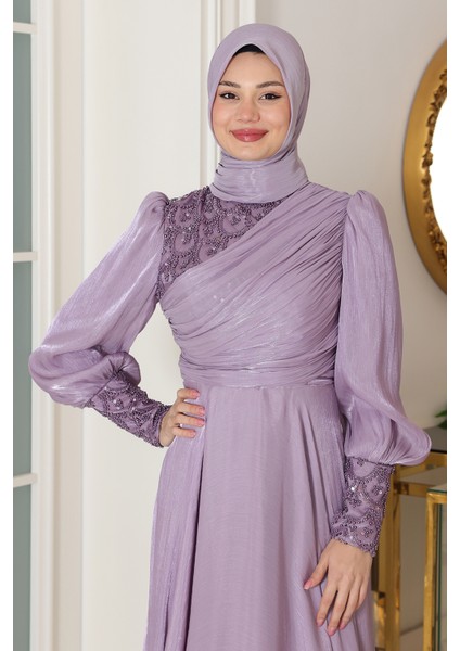 Omuz ve Kol Detaylı Yağmur Tesettür Büyük Abiye modelleri