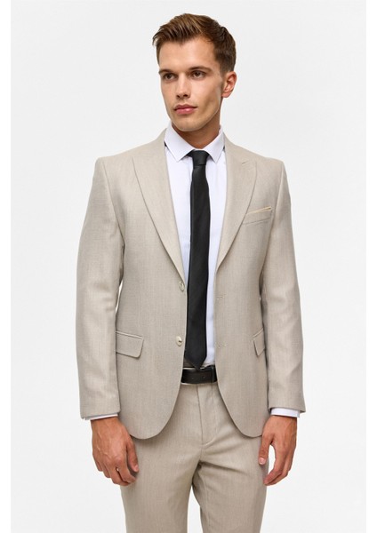 Bej Slim Desenli Sivri Yaka 6 Drop Takım Elbise fiyatları