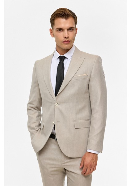 Bej Slim Desenli Sivri Yaka 6 Drop Takım Elbise fırsatları