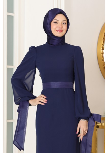 Kol Detaylı Firuze Şifon Tesettür Abiye fırsatları