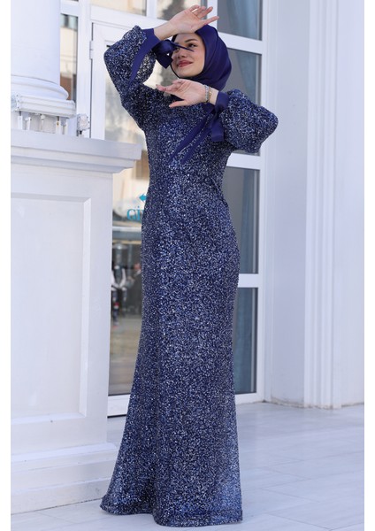 Parıltılı Kol Detaylı Şimal Tesettür Büyük Abiye