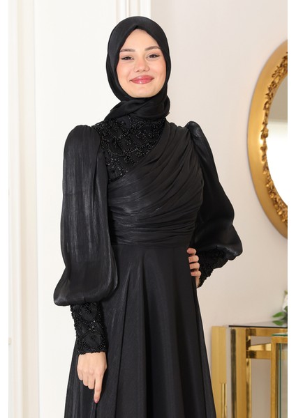 Omuz ve Kol Detaylı Yağmur Tesettür Büyük Abiye modelleri