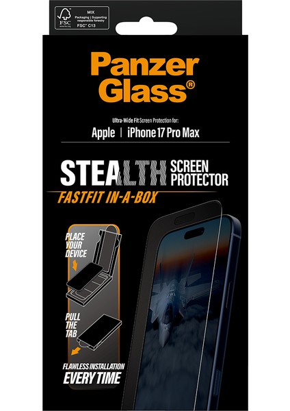 iPhone 17 Pro Max | Ultra-Wide Fit Stealth Siyah Çerçeveli Ekran Koruyucu - Fast Fit Uygulama Aparatlı modelleri