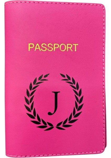 Harf Tasarımlı Deri Pasaport Kılıfı J