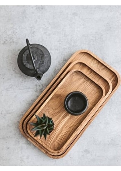 3'lü Set Doğal Ahşap Servis Tabakları Modern Kahverengi Dikdörtgen Tasarım modelleri