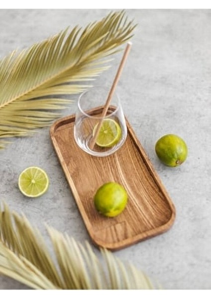 3'lü Set Doğal Ahşap Servis Tabakları Modern Kahverengi Dikdörtgen Tasarım