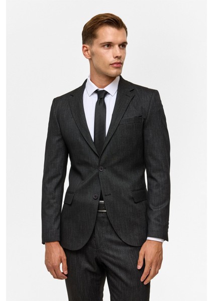 Siyah Slim Desenli Mono Yaka 6 Drop Takım Elbise modelleri