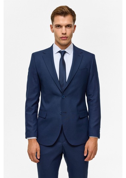 Lacivert Slim Desenli 6 Drop Takım Elbise