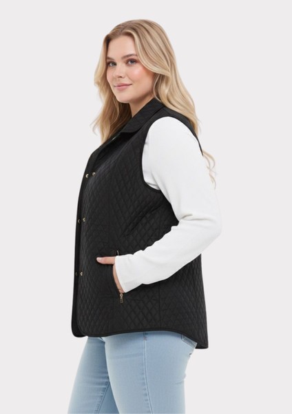 Büyük Beden Polo Yaka Siyah Renkli Kapitone Yelek fiyatları