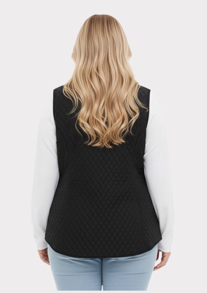 Büyük Beden Polo Yaka Siyah Renkli Kapitone Yelek modelleri