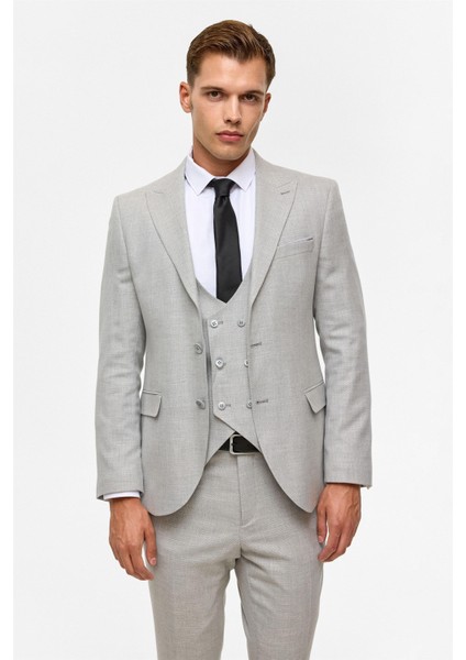 Gri Slim Desenli Sivri Yaka 6 Drop Yelekli Takım Elbise fiyatları