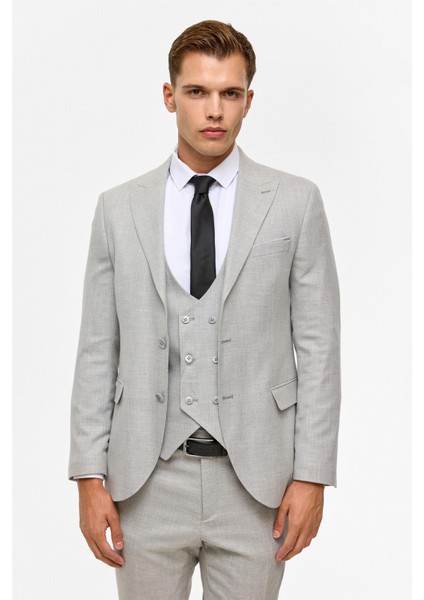 Gri Slim Desenli Sivri Yaka 6 Drop Yelekli Takım Elbise fırsatları