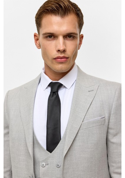 Gri Slim Desenli Sivri Yaka 6 Drop Yelekli Takım Elbise indirimleri