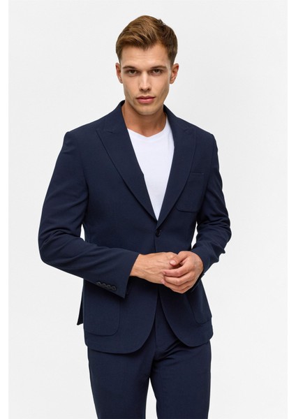 Lacivert Slim Desenli Sivri Yaka 6 Drop Takım Elbise modelleri