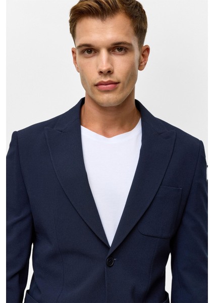 Lacivert Slim Desenli Sivri Yaka 6 Drop Takım Elbise fırsatları