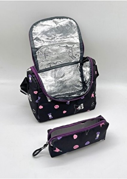 Kore Tarzı Aksesuarlı Termal Beslenmelik ve Kalemlikli Kız Çocuk Sırt Okul Çantası Seti
