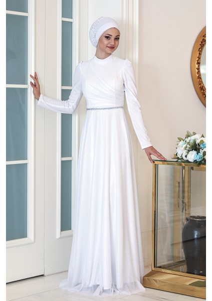 Parıltılı Işıl Tesettür Büyük Beden Abiye