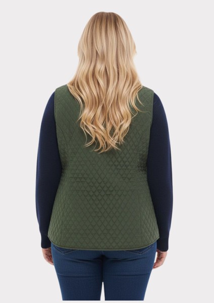 Büyük Beden Polo Yaka Yeşil Renkli Kapitone Yelek modelleri