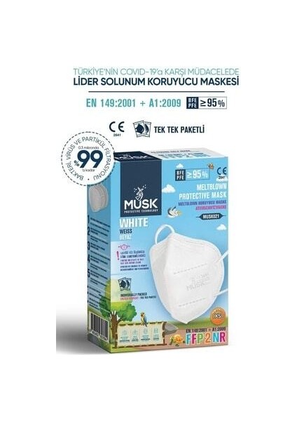 FFP2 Maske 10 Adet Turkuaz Meltblown Filtreli Esnek Kulak İpi ile Konforlu Kullanım