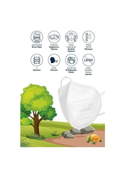 FFP2 Maske 10 Adet Turkuaz Meltblown Filtreli Esnek Kulak İpi ile Konforlu Kullanım