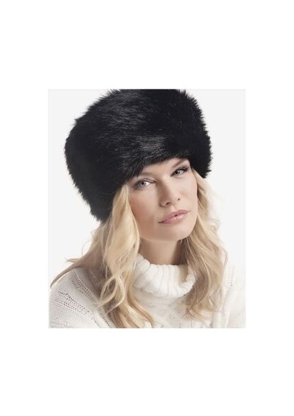 Kadın Kalpak Kürk Şapka Suni Peluş Fox Siyah Bere