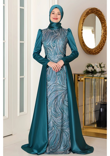 Taş Baskı Tasarım Saten Miray Abiye