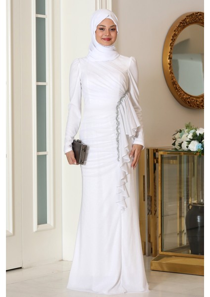 Parıltılı Fırfır Detaylı Zühre Tesettür Abiye