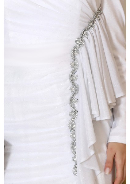 Parıltılı Fırfır Detaylı Zühre Tesettür Abiye indirimleri