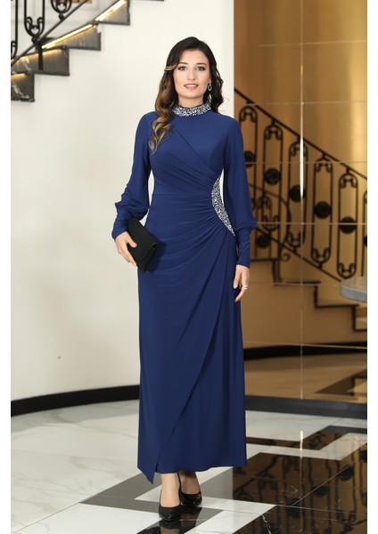 Taş Detaylı Lavinni Tesettür Abiye Elbise