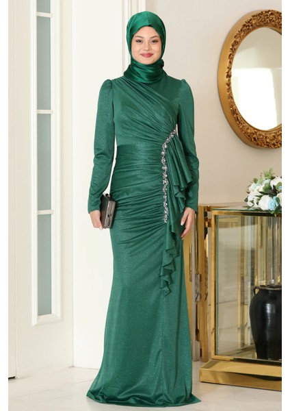 Parıltılı Fırfır Detaylı Zühre Tesettür Abiye