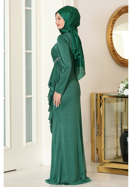 Parıltılı Fırfır Detaylı Zühre Tesettür Abiye