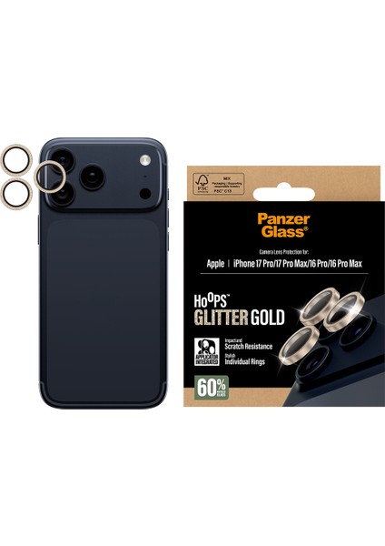 Hoops iPhone 17 Pro | iPhone 17 Pro Max | iPhone 16 Pro | 16 Pro Max Glitter Gold Kamera Lens Koruyucu fiyatları