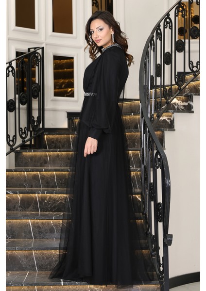 Senna Taş Detaylı Büyük Beden Şık Tesettür Abiye