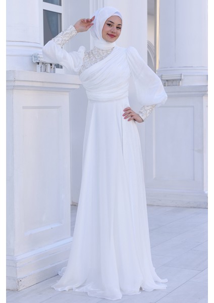 Omuz ve Kol Detaylı Yağmur Tesettür Büyük Abiye