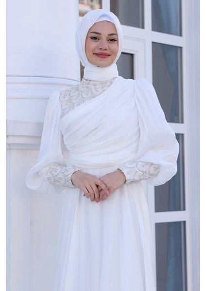 Omuz ve Kol Detaylı Yağmur Tesettür Büyük Abiye modelleri