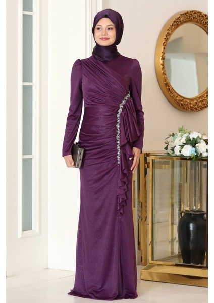 Parıltılı Fırfır Detaylı Zühre Tesettür Abiye