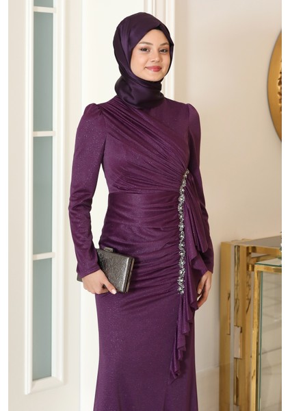 Parıltılı Fırfır Detaylı Zühre Tesettür Abiye fiyatları