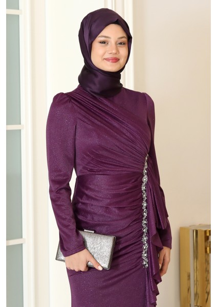 Parıltılı Fırfır Detaylı Zühre Tesettür Abiye modelleri