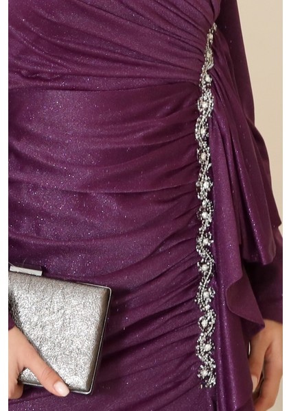 Parıltılı Fırfır Detaylı Zühre Tesettür Abiye indirimleri